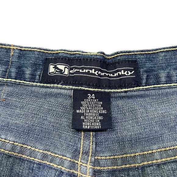 Y2K Drunk Munky Baggy Wide Leg Denim Jean Shorts Hip Hop - Picture 5 of 5